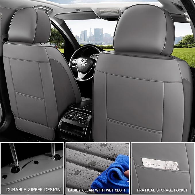MINGBRON Car Seat Covers Full Set, 5 Seats Comfortable Faux Leather Seat Covers for Cars, Waterproof Automotive Seat Covers, Luxury Universal Fit Seat Covers for SUV, Sedans, Pick-up Trucks (Gray) - Image 5