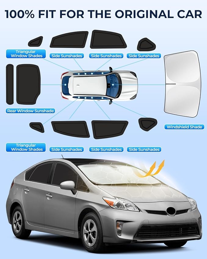 for Toyota Prius 2010-2015 Car Window Shades, 11Pcs Full Window Covers | Privacy Sun Shade Set for Front Windshield Side and Rear Windows, Keeps Vehicle Cool for Camping Napping - Image 6