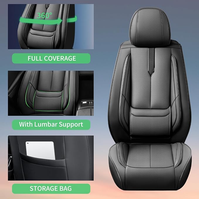 Fit Kicks Car Seat Covers for Nissan Kicks 2018-2024 2025 2026 -Upgraded Premium Waterproof & Breathable Leather, Airbag Compatible, All-Weather Seat Cushion Protector,2 Front/Black - Image 8