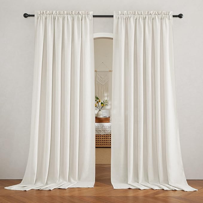 RYB HOME Long Sheer Curtains 108 inches Long for Living Room | Linen Textured Semi Sheer, Privacy & Light Airy, for Bedroom Nursery Canopy Bed, Linen, Rod Pocket, W70 x L108, 2 Panels by RYBHOME