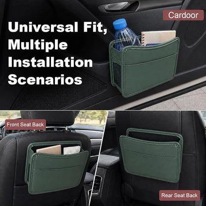 Car Seat Side Pocket Organizer, Leather Sewn Multifunctional Automotive Trash Bag, Small Vehicle Door Pouch for Cell Phone, Key, Wallet, Sunglasses (Green) - Image 6