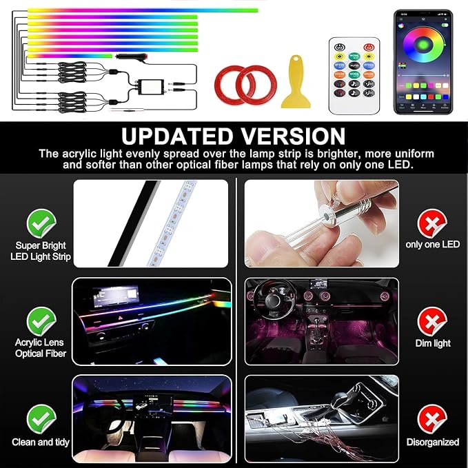 Interior Car LED Strip Lights, Acrylic LED Lights for Car with Dynamic Dreamcolor Chasing,RGB+IC 8 in 1 235 inches 800 LEDs Ambient Lighting Kits Music Sync Wireless APP and Remote Control - Image 7
