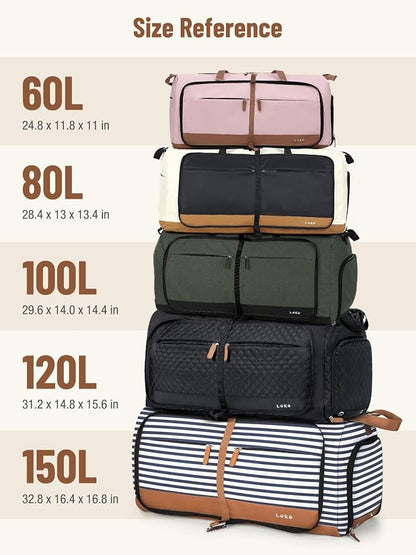 Lekesky Foldable Travel Duffle Bag for Women, Large Duffel Bag with Separate Shoes Compartments & Straps, Carry On Weekend Bag for Women, Hospital, Overnight (Camel & Brown, 80L) - Image 6