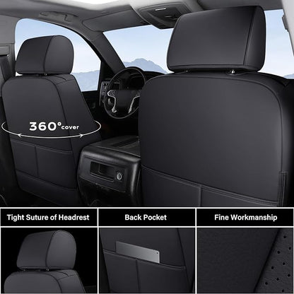 Coverado Chevy Silverado Seat Covers Full Set, Faux Leather Car Seat Covers Fit for 2014-2018 1500, 2015-2019 2500HD 3500HD Chevy Silverado GMC Sierra Crew Double Extended Cab (Black) - Image 3