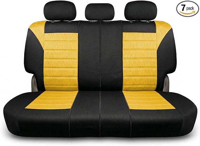 FH Group Automotive Car Seat Covers Rear Set Premium 3D Air Mesh Seat Covers, Airbag Compatible and Split Bench Cover Universal Fit Interior Accessories for Cars Trucks and SUVs - Yellow by FHGroup