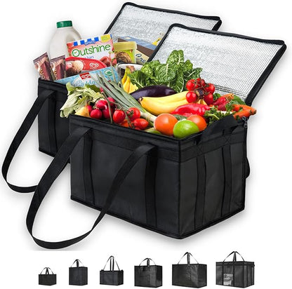 NZ home Insulated Food Bag, Portable Cooler Tote (Large, Black, 2 Pack) | Thermal bag, For cold and hot food, Soft sided cooler, Heavy duty 6-layered tote, Grocery shopping, Beach or travel bag by NZhome