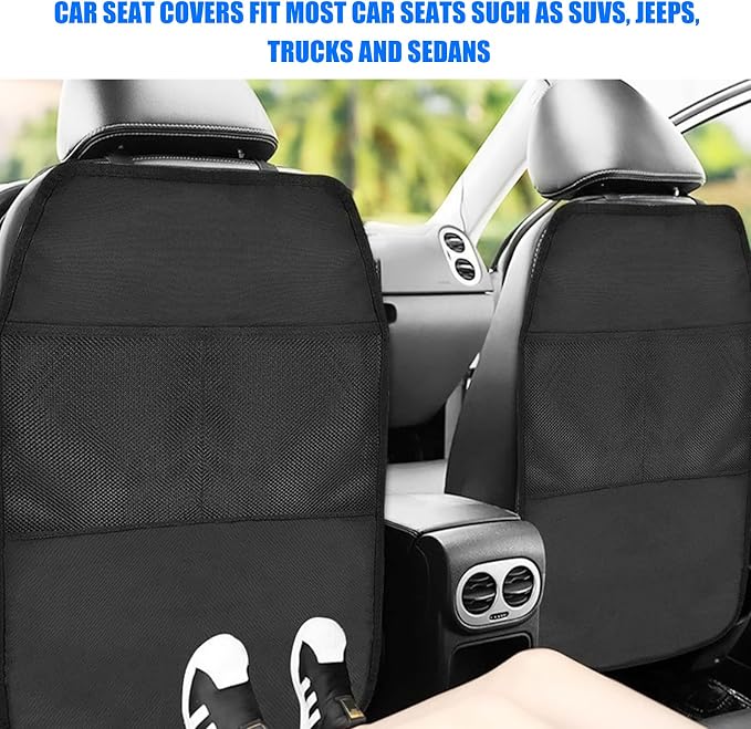 2 PCS Back Seat Cover for Kids, Car Kick Mat Seat Protector with 2 Storage Pockets, Premium Water Resistant Backseat Kick Mats Protect Vehicle from Dirt, Mud, Scratches - Image 6