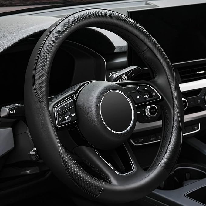 YHONGJT Soft Microfiber Leather Anti-Slip Car Steering Wheel Cover, Universal Fit 15 Inch for Women Girls, Fit Vehicles, Sedans, SUVS, Vans, Trucks - Black - Image 5