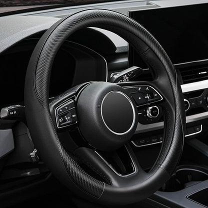 YHONGJT Soft Microfiber Leather Anti-Slip Car Steering Wheel Cover, Universal Fit 15 Inch for Women Girls, Fit Vehicles, Sedans, SUVS, Vans, Trucks - Black - Image 5