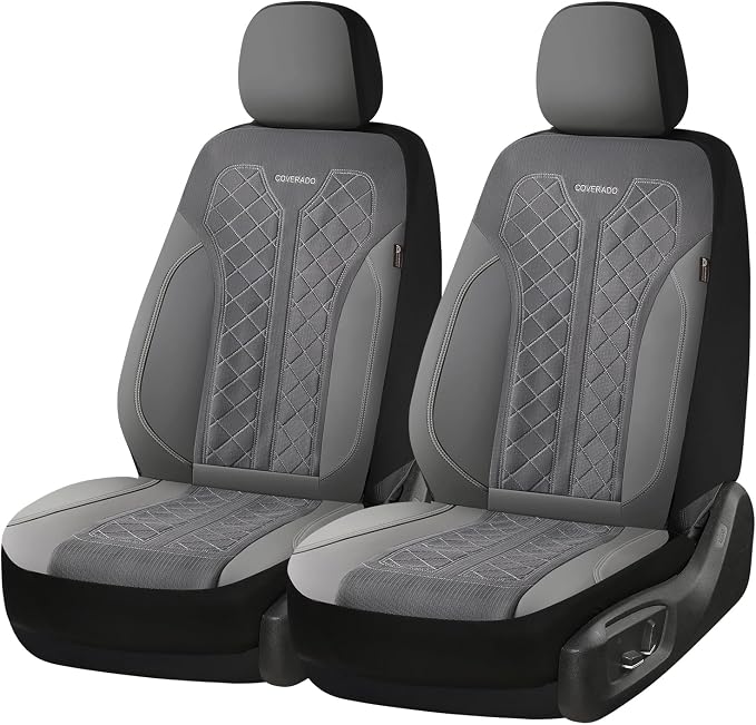 Coverado Car Seat Covers 2-Pack, Luxury Front Seat Covers, Automotive Car Seat Protectors, Gray Driver Seat Covers Universal Fit for SUVs, Trucks, Sedans - Image 7
