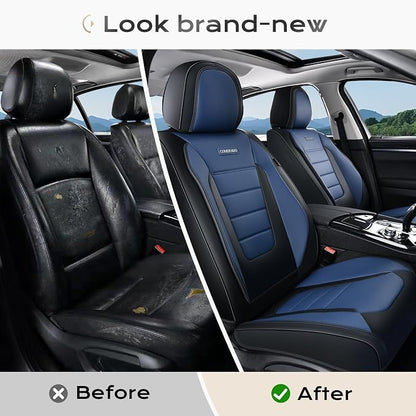Coverado Car Seat Covers Front, Seat Covers for Cars, Waterproof 2-Pack Car Seat Cushions, Leather Carseat Seat Protectors, Universal Seat Covers Fit for Most Sedans SUV Pick-up Trucks(Black&Blue) - Image 8