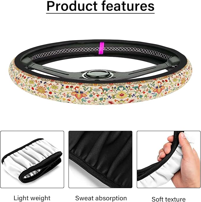 Steering Wheel Cover Neoprene Material Most Cars Men&Women Universal 15 inch Premium Non-Slip Spring Steering Wheel Protector Floral Car Accessories - Image 2