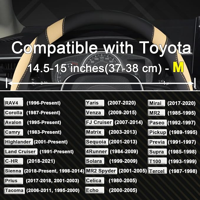 West Llama Customized Auto Car Steering Wheel Cover for Toyota Rav4 Corolla Camry Highlander (Black+Beige-Standard Size) - Image 2