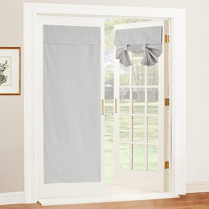 RYB HOME Natural Linen Textured French Door Window Curtains 100% Blackout | Self Adhesive, Thermal Insulated Privacy Energy Saving, Shades for Nursery Office Patio Glass Door, W26 x L72, 1 Panel by RYBHOME