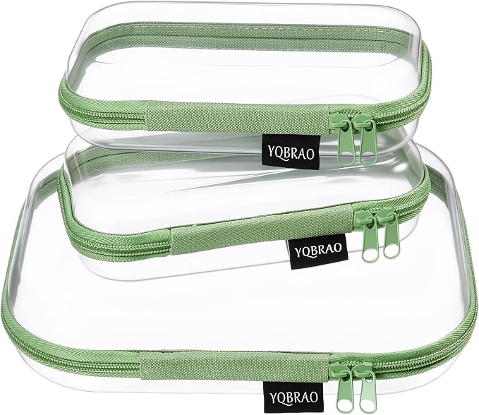 YQBRAO Clear Hard Shell Organizer Cases, 3-Pack, Green | Rigid 1.2 mm clear PET organizers with multi-size design for home storage, travel use, and everyday essentials by Unknown