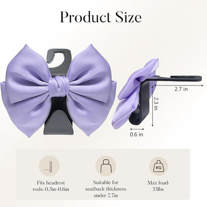 2-Pack Cute Bow Car Purse Hooks, Headrest Hangers, Light purple | Cute bow hooks keep purses and bags organized within reach while saving space; fits most car headrests - Image 5