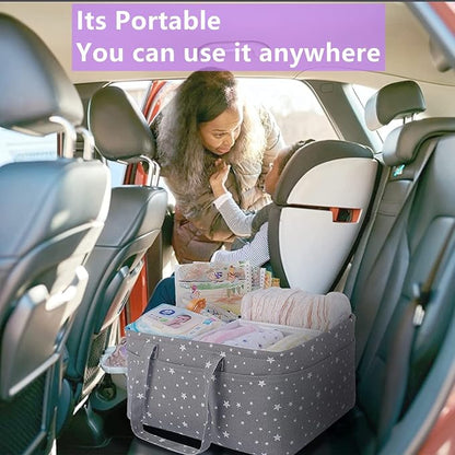 Baby Diaper Caddy Organizer- Extra Large Portable Diaper Basket with Removable Divider, Multi-Use Nursery Organizer for Diapers,Wipes,Baby Essential-Perfect Baby Basket bag Registry Must Have - Image 6