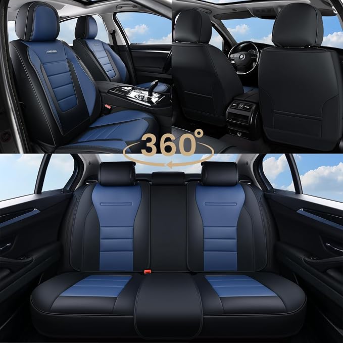 Coverado Car Seat Covers Front, Seat Covers for Cars, Waterproof 2-Pack Car Seat Cushions, Leather Carseat Seat Protectors, Universal Seat Covers Fit for Most Sedans SUV Pick-up Trucks(Black&Blue) - Image 7