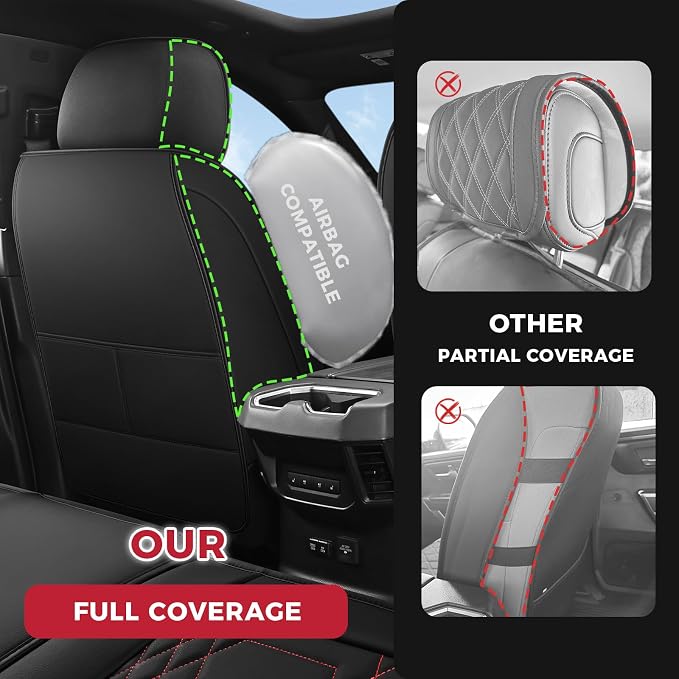 FREESOO Custom for Toyota Tundra Seat Covers 2022-2026 Crewmax Double Cab | Custom Fit, Full Set, 60/40 Split Bench, Waterproof Leather, for Truck Toyota Tundra Accessories, BlackRed - Image 3