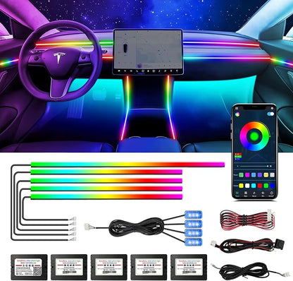 Tesla Dreamcolor Interior Car Lights, WEBUPAR Tesla Car Accessories 9 in 1 Car LED Strip Lights with APP Control and 213 Modes, 175 inches 593 LEDs Acrylic Fiber Optic Lights, RGB Neon Car Lighting by WEBUPAR