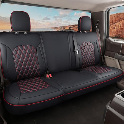 Huidasource Rear Bench Leather Seat Covers Fit for Chevy Silverado GMC Sierra 1500 2007-2013 & 2019-2026, 2500HD 3500HD 2020-2026 Crew Double Extended Cab WT LS LT Custom(Back Row/Black&Red) by Huidasource