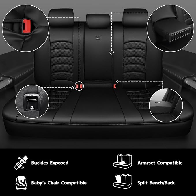 CAR PASS 3D Foam PU Leather Car Seat Covers, Universal Seat Covers Full Sets for Trucks SUV Sedan Automotive Seat Covers Armrest Airbag Compatible Waterproof Comfortable Faux Nappa Leather Pure Black - Image 5