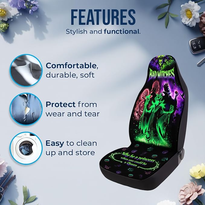 GENANY Bad Queen Car Seat Covers Set of 2, Horror Breathable Front Seat Covers for Truck Sedan SUV, Couple Car Accessories, Horror Gift for Women Men - Image 5