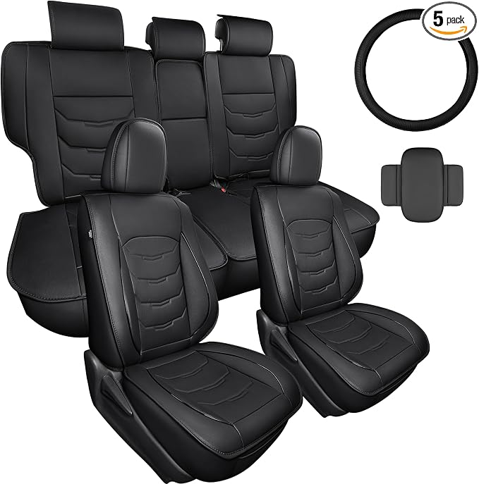 1:1 Custom Car Seat Covers Fit for Toyota RAV4 2013-2018 | Fit for RAV 4 XLE LE Limited Adventure Full Set Premium Faux Leather Seat Protectors Anti-Slip Design 5-Seat Black by RAWAKORW