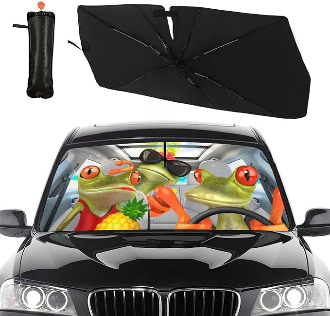 Funny Frog Car Windshield Sunshade Umbrella Funny Car Sun Shade Foldable Window Shades Cover 57 x 30 in by PZTZH