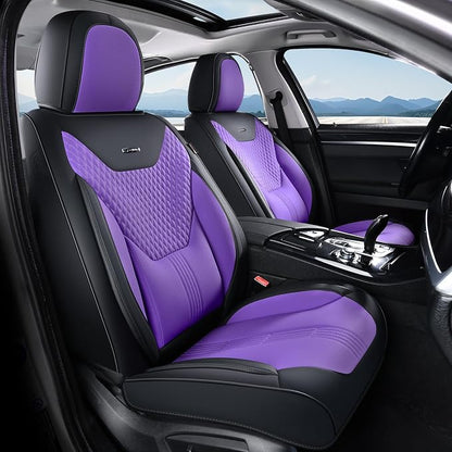 Coverado Car Seat Covers with Lumbar Support, Front Covers for Cars, Universal Automotive Seat Cover, Waterproof, Leather Car Seat Cushion, Interior Seat Protectors for Most Cars by COVERADOAUTO