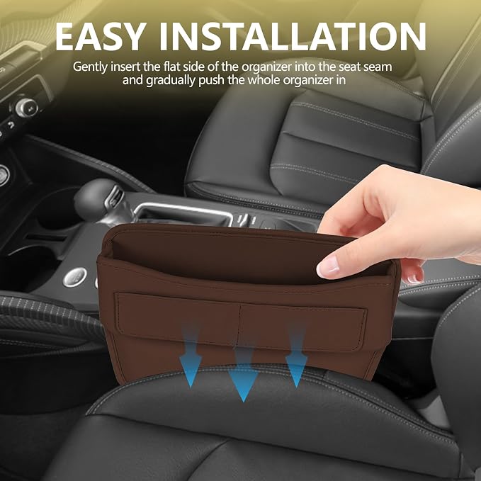 Car Seat Gap Filler Organizer with Card Holder, Leather Center Console Side Seat Gap Storage Box, Automotive Seat Organizer with Pocket for Glasses Phone Card, Car Accessories (Brown) - Image 6