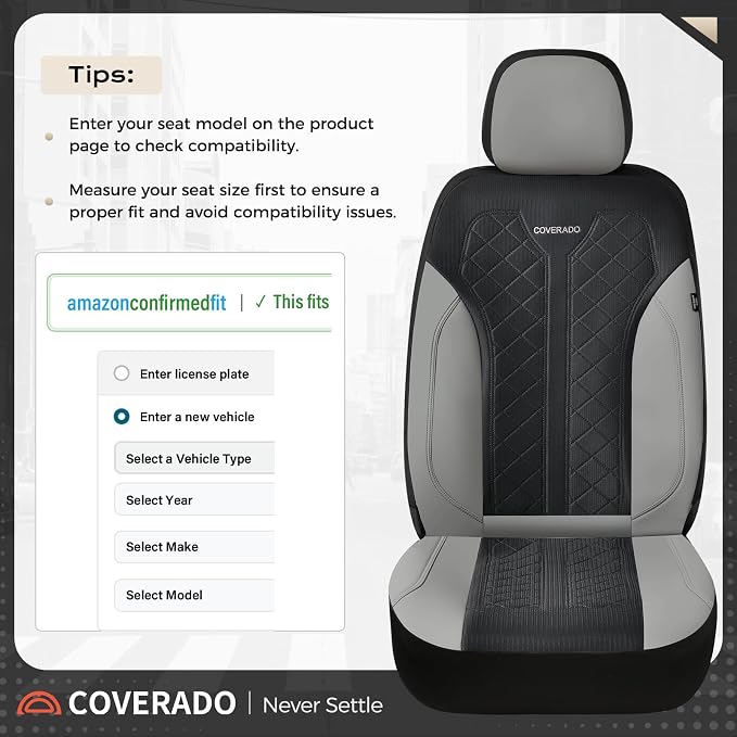 Coverado Front Seat Covers, Automotive Seat Covers 2 Seats, Leather Car Protectors 2-Pack, Auto Seat Covers Spill-Proof Design Universal Fit for SUV, Vans, Sedan, Truck - Image 4