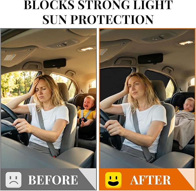4 Car Window Shades & 1 Privacy Partition Curtain, Magnetic, Block Light | UV Protection, Keeps Cooler, Universal Size, Protect Privacy, Heat Insulation, Adjustable Privacy Curtain for Car SUV Truck - Image 5