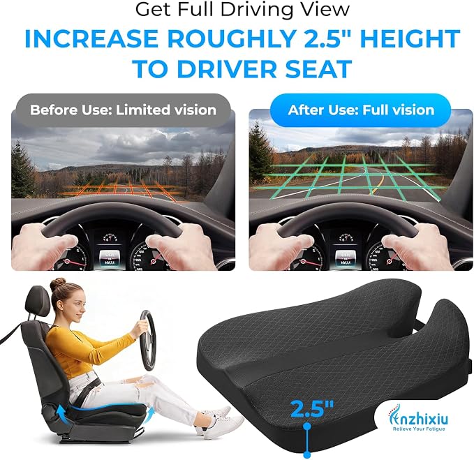 anzhixiu Elevated Car Seat Cushion for Improved View- Black | Heigtening Car seat cushion supports spine and reduces lower back pressure - Image 3