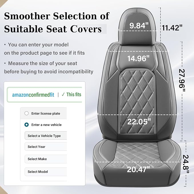 Coverado Car Seat Covers Full Set, Luxury Faux Leather Seat Covers for Cars, Waterproof Car Seat Protector, Gray Car Seat Cover, Universal Automotive Seat Covers Fit for Most Sedan SUV Trucks - Image 7
