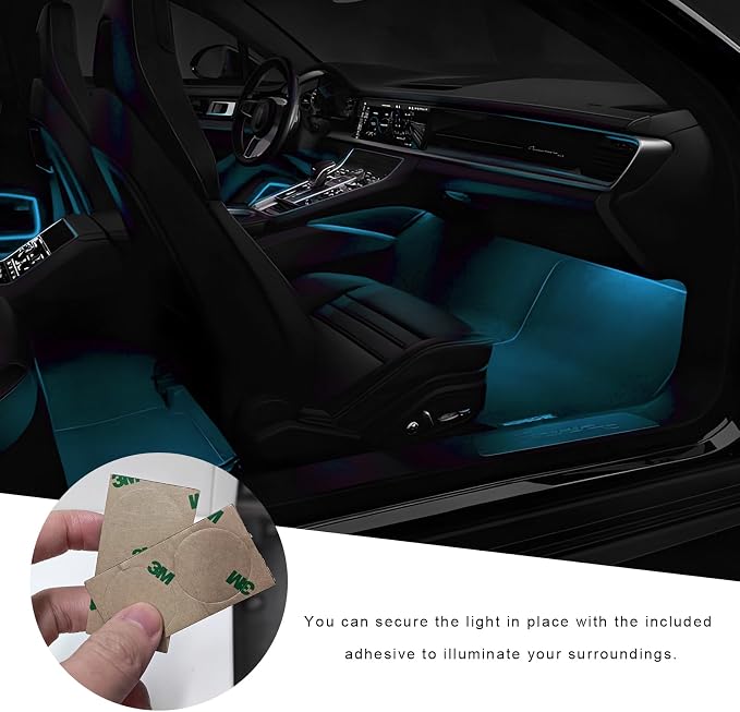 Car Interior LED Lights, 5V 3W Bright Ambient Light Vehicle Under Dash Neon Lamp with USB Port, 4 in 1 Atmosphere Lights Interior Decorative Lamps for Most Vehicles (Ice Blue) - Image 5