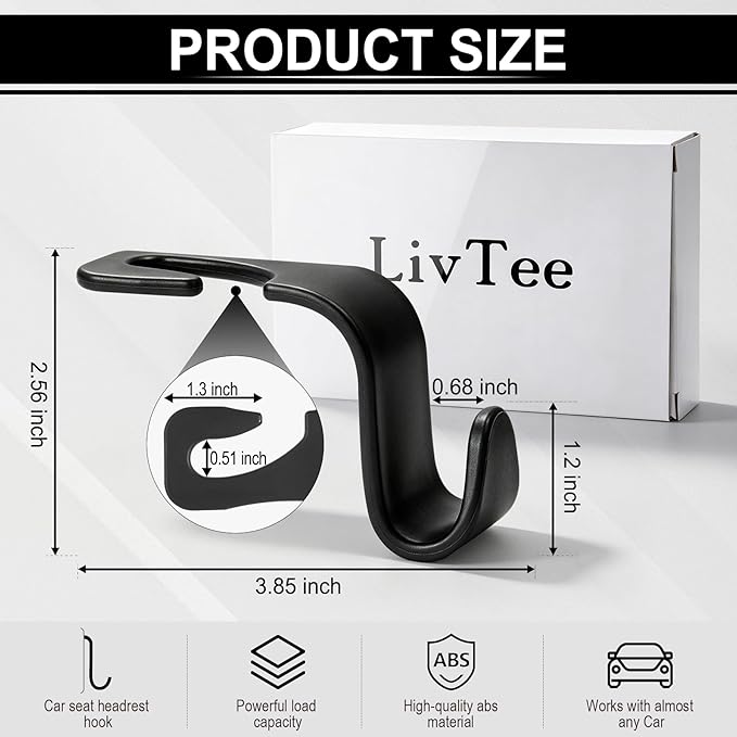 LivTee Car Seat Headrest Hook, Auto Seat Hook Hangers Storage Organizer Interior Accessories for Purse Coats Umbrellas Grocery Bags Handbag, 4-Pack - Image 3