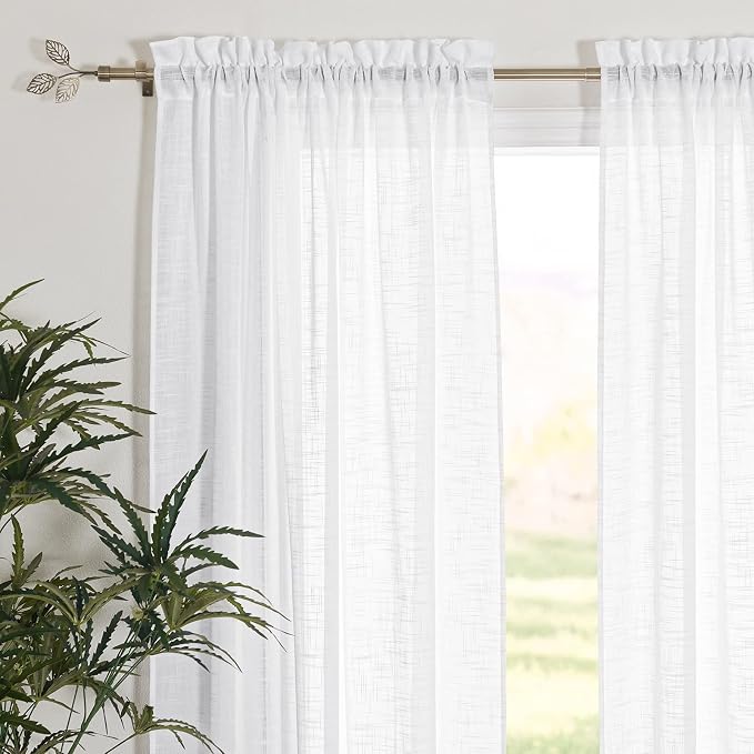 RYB HOME White Sheer Curtains 72 inches for Home Office | Light Filtration, Privacy Protection, Thick Heavy Textured, Breathable, for Dormitory, W42 x L72, 2 Panels Set - Image 2