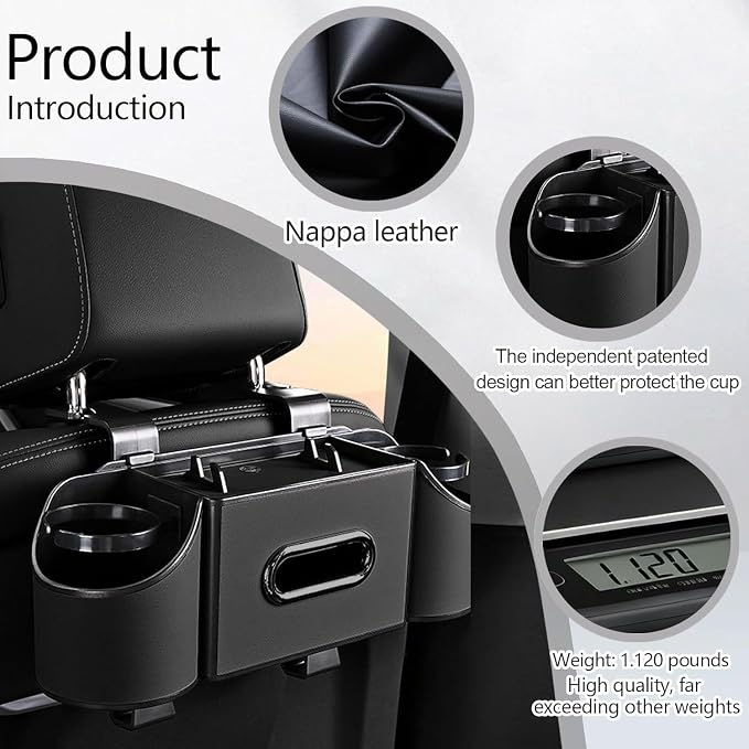 Back Seat Car Organizer,4 in 1 Multifunctional Car Back Seat Storage Box with Drink Cup Holder Tissue Box, for Hold Phone,Snacks, Drinks, Handbag-Black-2Packs - Image 4
