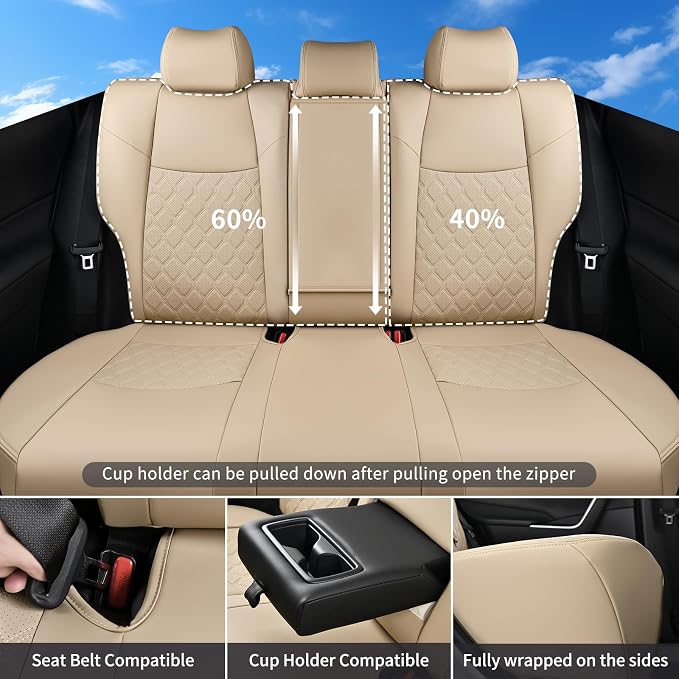 Huidasource Custom Fit RAV4 (Gas Only) Car Seat Covers Full Set, Waterproof Faux Leather for 2019-2024 Toyota RAV4 LE/XLE & XLE Premium/Limited (Does Not Fit Adventure and TRD Off-Road, Beige) - Image 2