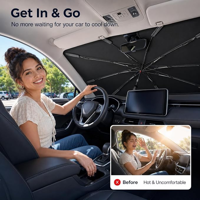 Windshield Sun Shade Umbrella, 99% UV Block, Nano Ice Coating, 58 x 32 in | Blocks 99% of UV Rays - Image 8