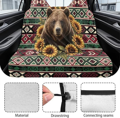 Bear Sunflower American Aztec Tribal Print Car Seat Cover Universal Rear Seat Cover Sport Seat Cover for Back Seat Split Bench Car Seat Protector Auto Interior Accessories for SUV Sedan - Image 6