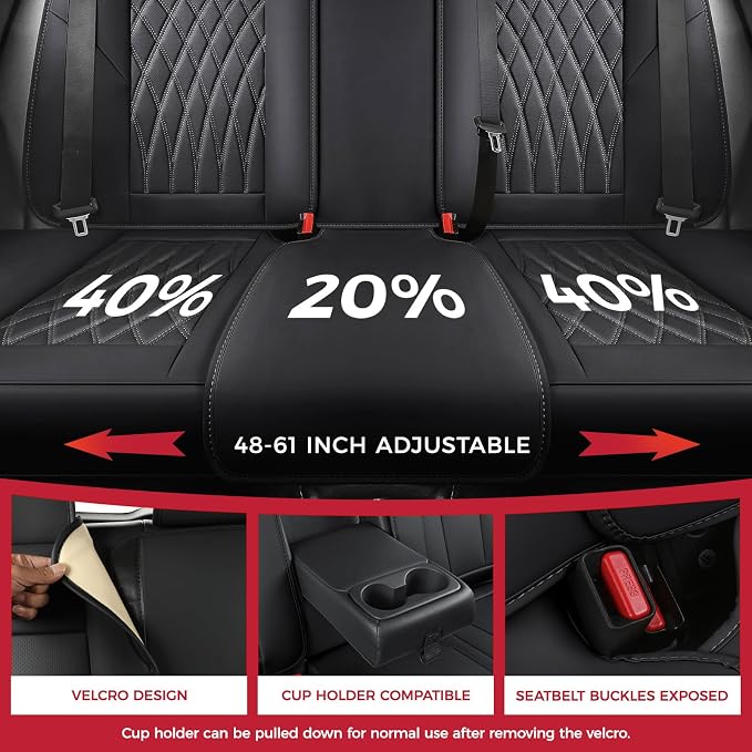 FREESOO Car Seat Covers Full Set Faux Leather Universal Fit Black | faux nappa leather seat covers, waterproof breathable, full set lumbar support, front rear covers, fit sedans suvs pickups - Image 4