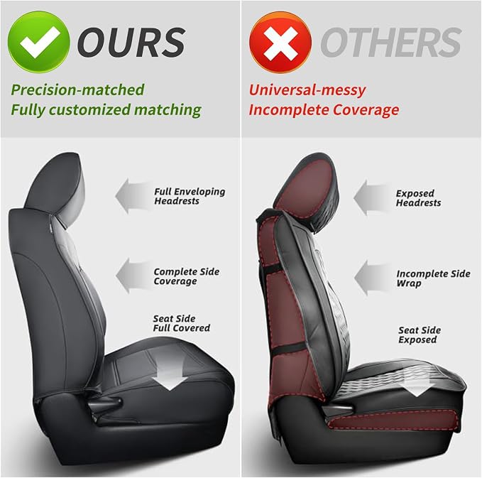 Leather Seat Covers for Chevy Silverado/GMC Sierra 1500 (2019-2026) & 2500HD/3500HD (2020-2026) -CrewCab w/Rear Seat Storage Pickup,Fully Covered,Waterproof Truck Seat Protector(Full Set,Black/Grey) - Image 2
