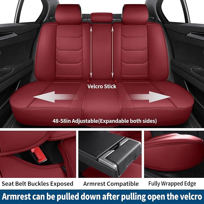 Leather Car Seat Covers Full Set Automotive Seat Protectors | Breathable Waterproof Durable Full Surround & Lumbar Support Design Non-Slip Universal Fit for Most Cars SUVs Trucks Vans Red - Image 6