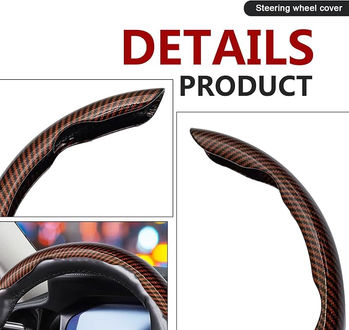 3pcs Universal Carbon Fiber Steering Wheel Cover - Anti-Slip & Segmented Design, Universal 99% Durable Steering Wheel Protector for Men and Women, Car Interior Accessory (Brown) - Image 3