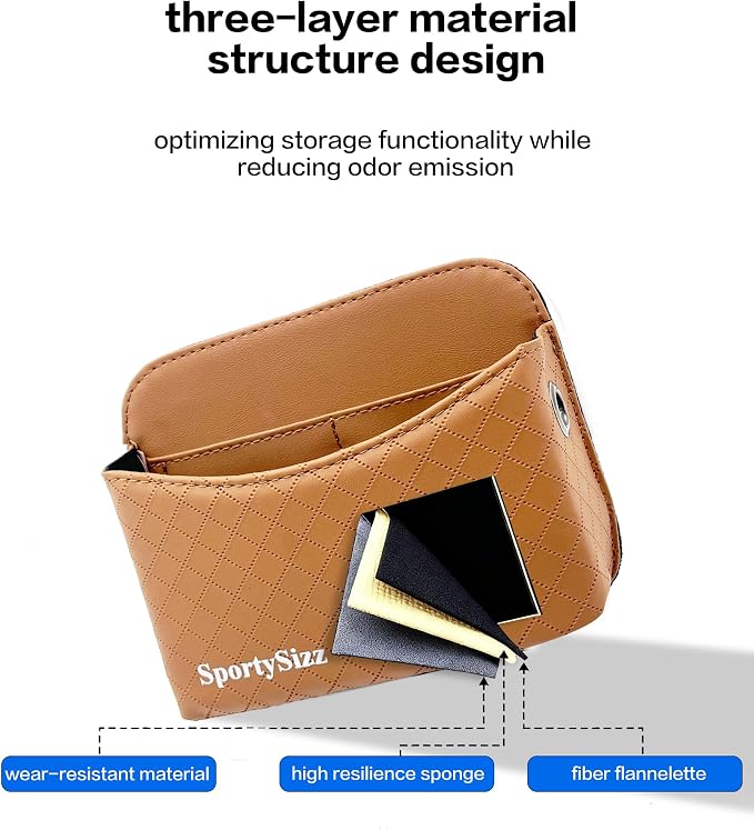 Car Door Organizer, PU Leather Storage Pouch with Strong Sticky Back for Phone, Keys - Fits Car Seat Side Pocket & Console Gap, Universal Car Accessories - Brown - Image 2