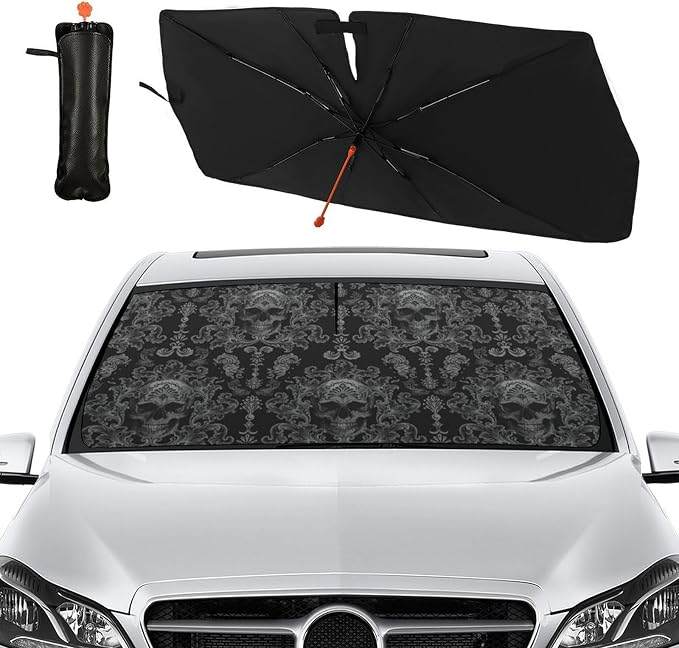 Socira Gothic Skull Car Windshield Sunshade Umbrella Foldable | Umbrella Sun Shade Windshield Cover Sunshade Skull Accessories Blocks Uv Rays Keeps Cool (57" X 30") - Image 8