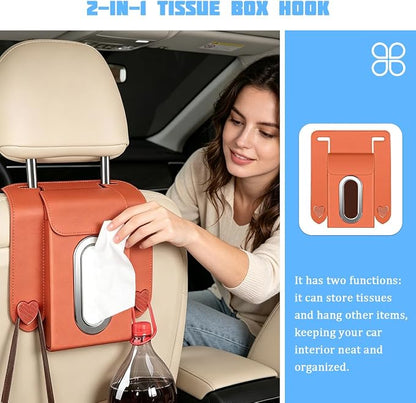 Car Tissue Holder, Multifunctional Vehicle Seat Back Hanging Tissue Box with Storage Hook, Automotive Interior Backseat Napkin Organizer, Universal for SUV Automobile Truck (Orange) - Image 4