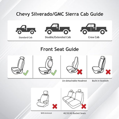 Huidasource Fit for Coffee Chevy Silverado/GMC Sierra Front Seat Covers, Thickened Perforated Nappa Leather Front Truck Seat Covers 2007-2026 1500, 2015-2026 2500HD 3500HD Crew Double Extended Cab - Image 8